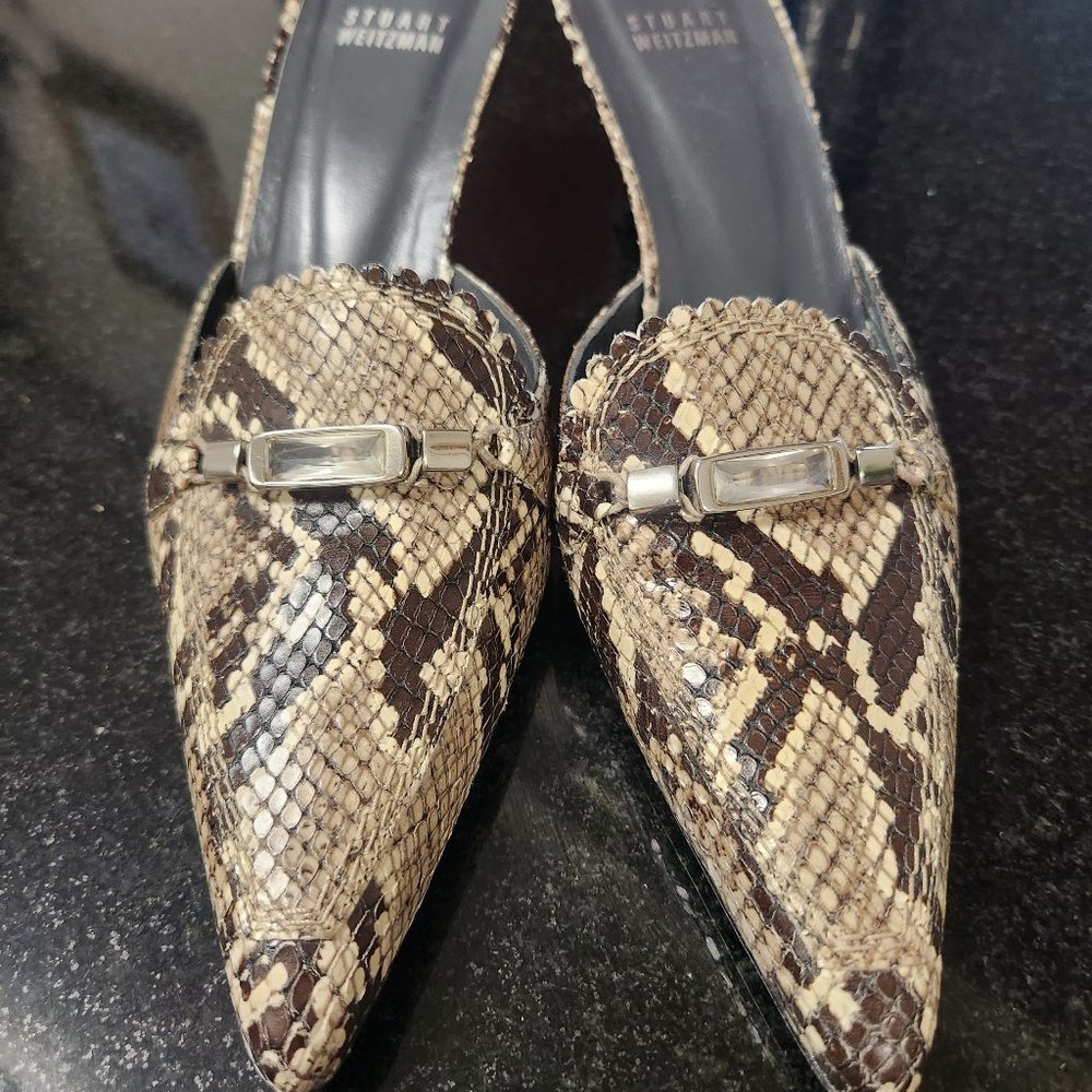 Stuart Weitzman Snakeskin Kitten Heel Slides